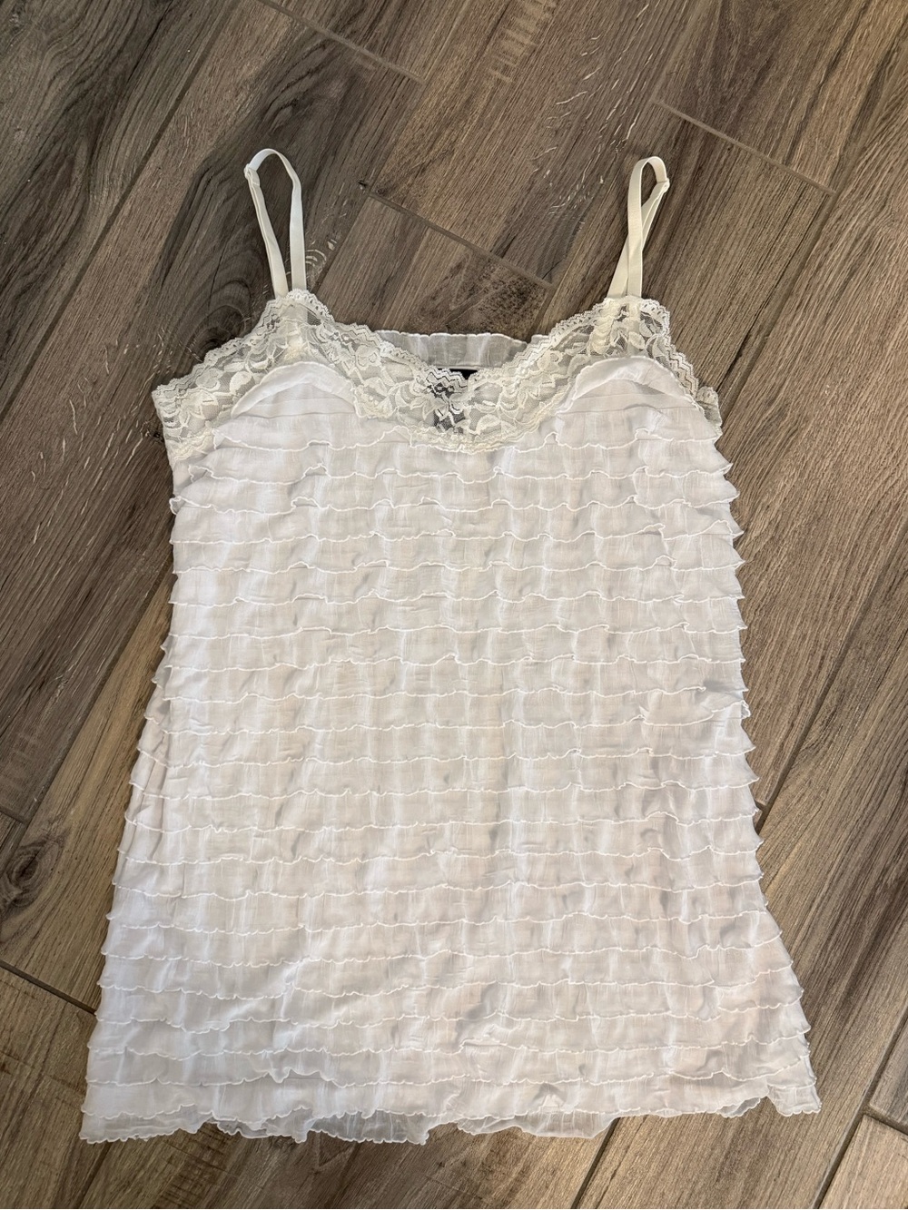 White Lace Ruffle Tank Top XL Coquette Fairycore Vintage Cocomo Y2K